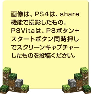 画像は、PS4は、share機能で撮影したもの。PSVitaは、PSボタン+スタートボタン同時押しでスクリーンキャプチャーしたものを投稿ください。