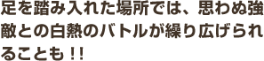 足を踏み入れた場所では、思わぬ強敵との白熱のバトルが繰り広げられることも！！