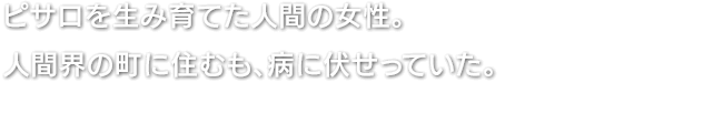 ピサロを生み育てた人間の女性。人間界の町に住むも、病に伏せっていた。