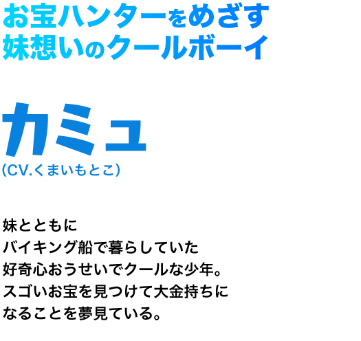 お宝ハンターをめざす妹想いのクールボーイ　カミュ