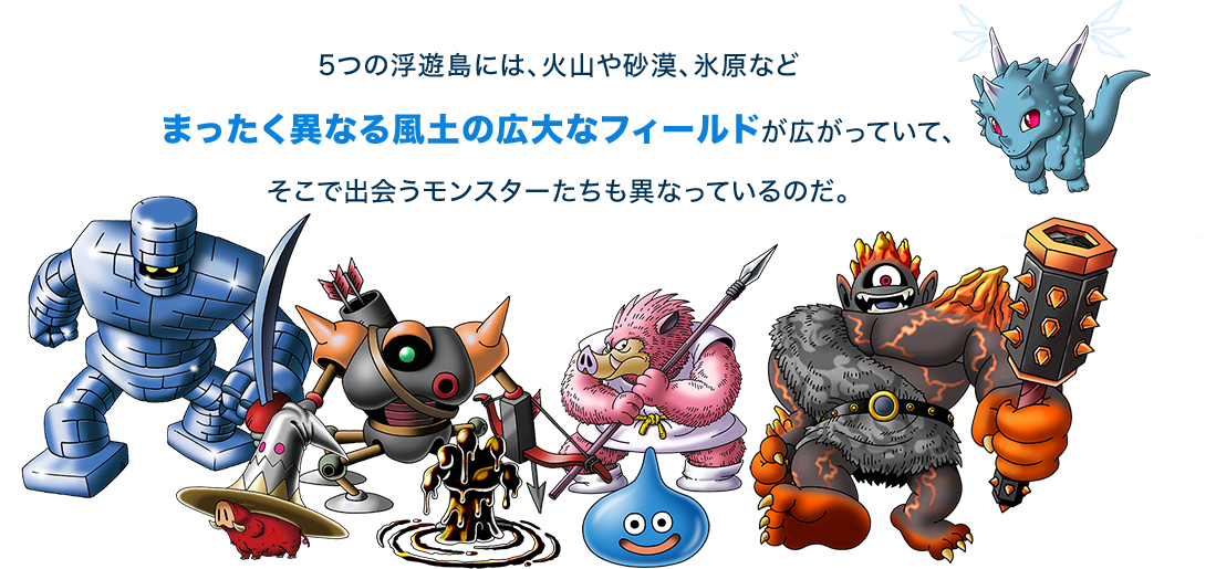 5つの島には、火山や砂漠、氷原などまったく異なる風土の広大なフィールドが広がっていて、そこで出会うモンスターたちも異なっているのだ。